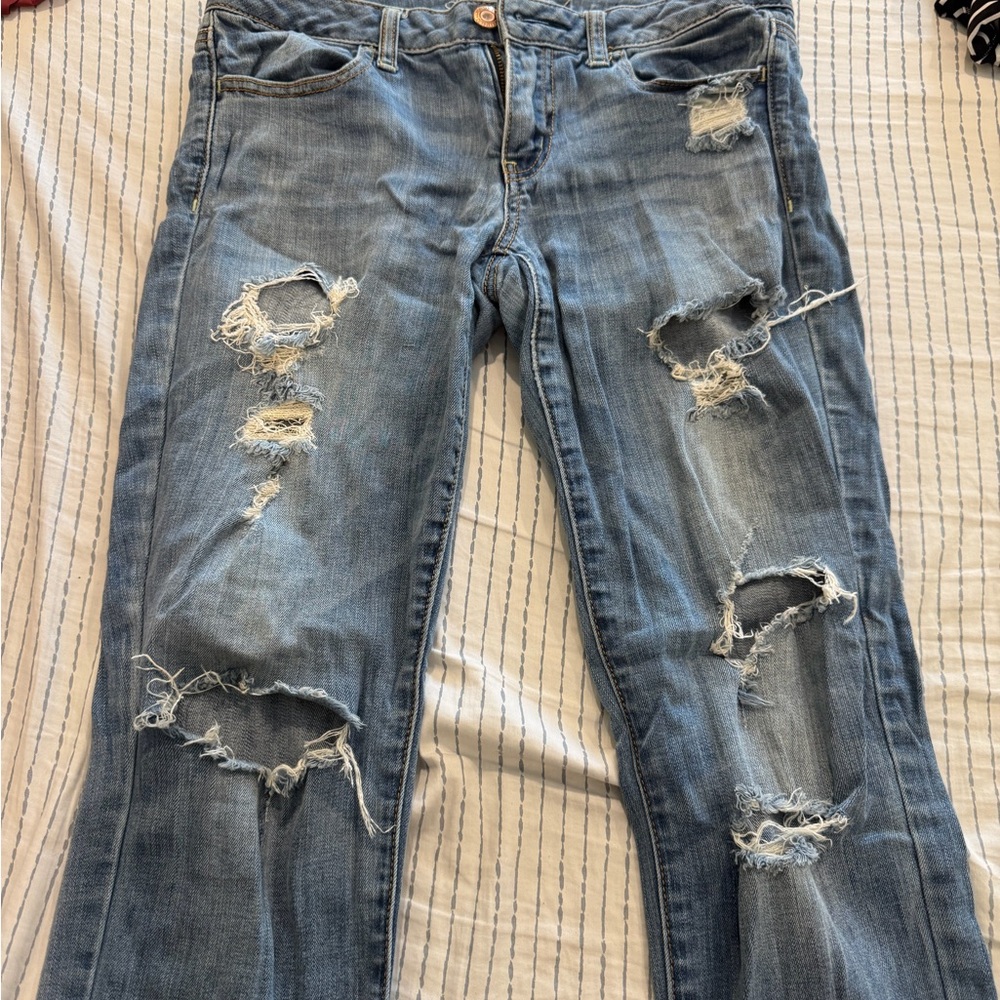 American Eagle Outfitters Distressed Blue Skinny Jeans